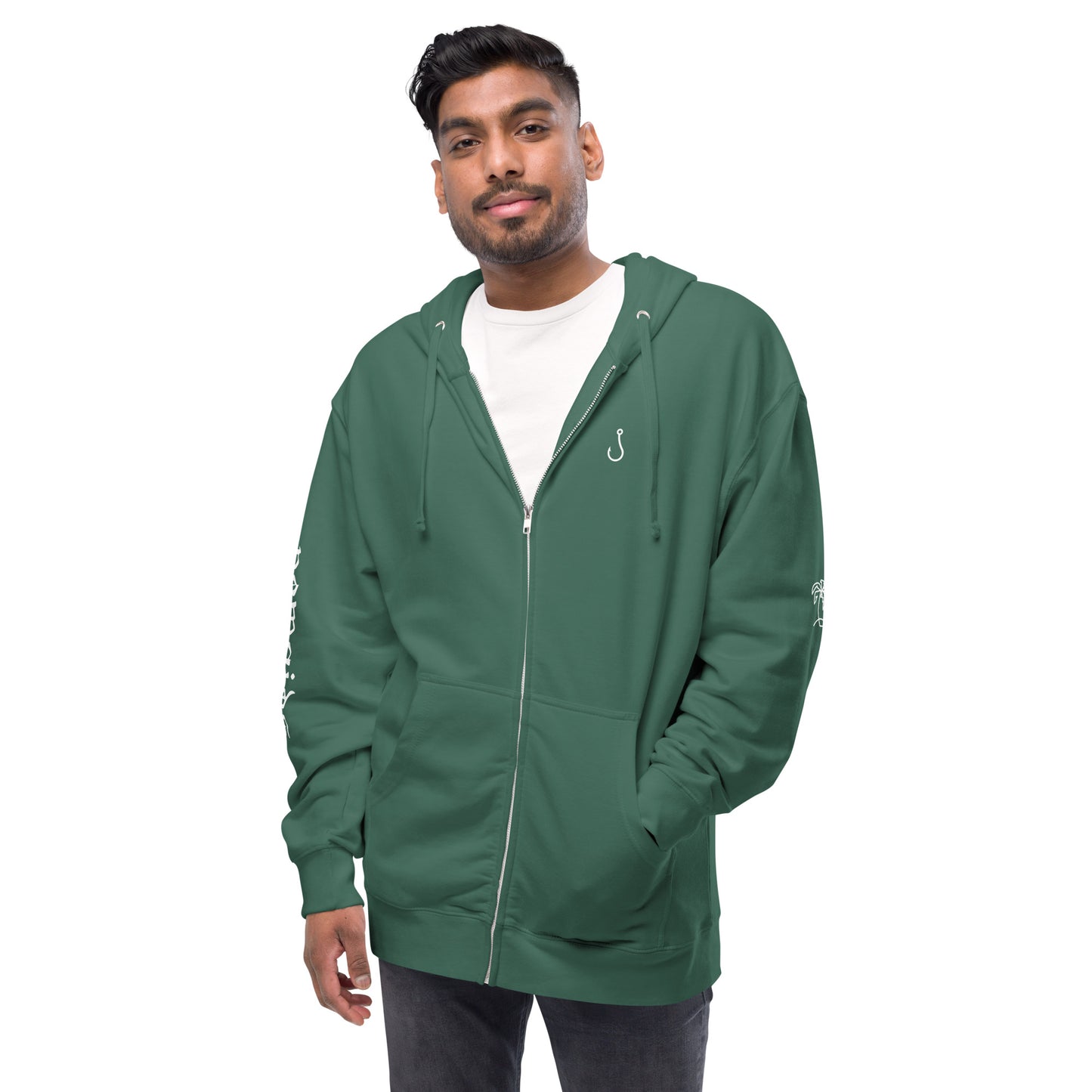 palm tree fleece zip up hoodie