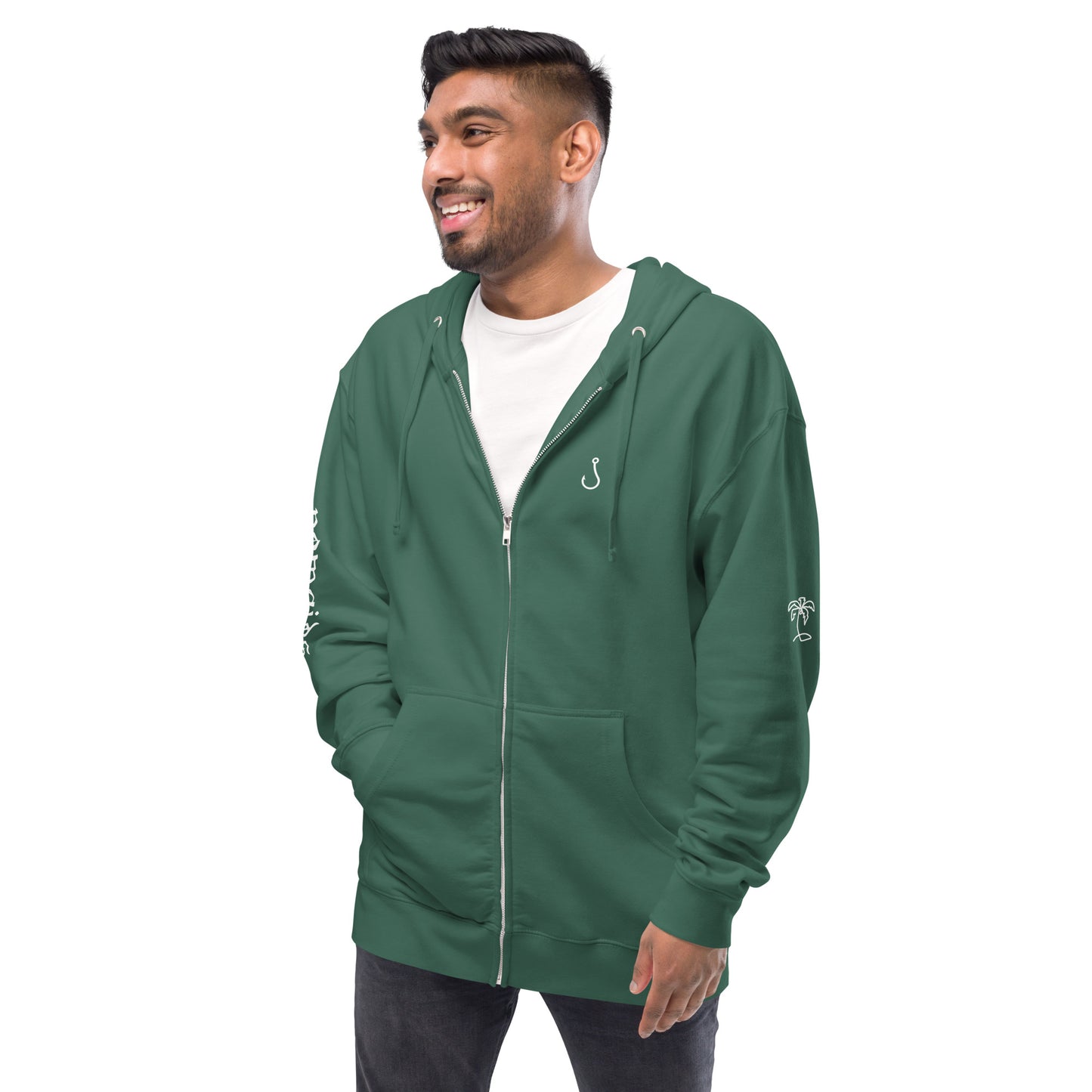 palm tree fleece zip up hoodie