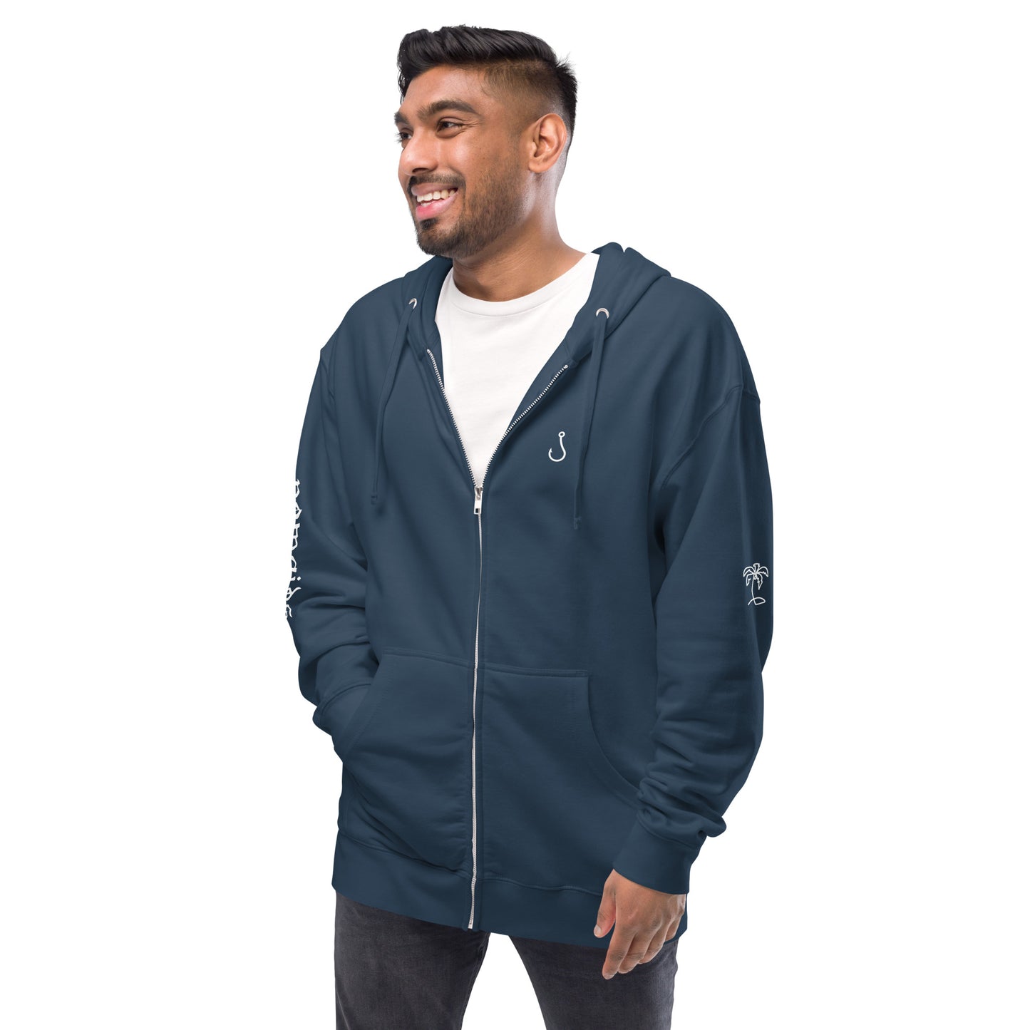 palm tree fleece zip up hoodie