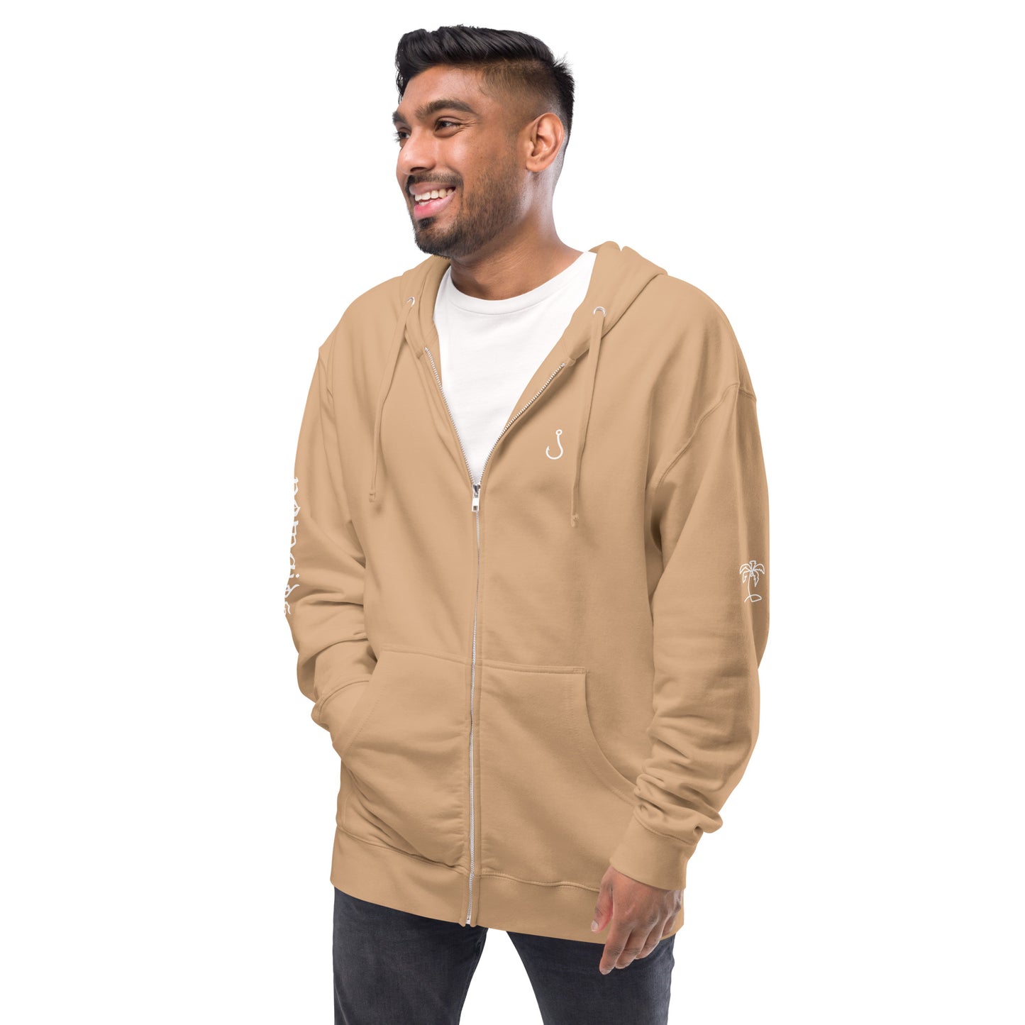 palm tree fleece zip up hoodie